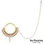 Aheli Classy Wedding Party Wear Nose Ring Nath with Pearl Chain Traditional Saree Jewelry for Indian Women Aheli Classy Wedding Party Wear Nose Ring Nath with Pearl Chain Traditional Saree Jewelry for Indian Women