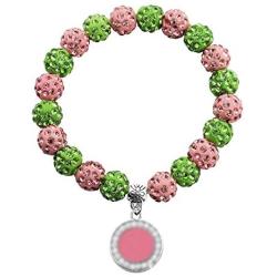 UJIMS Pink and Green Pearl Bracelet Sorority Paraphernalia Gift Graduation Earrings for Women Girls