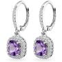 Sterling Silver Genuine or Synthetic Gemstone Cushion-Cut Dangle Halo Leverback Earrings for Women