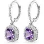 Sterling Silver Genuine or Synthetic Gemstone Cushion-Cut Dangle Halo Leverback Earrings for Women