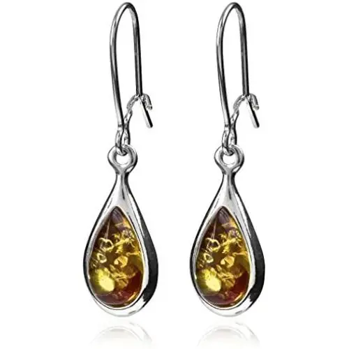Amber Sterling Silver Teardrop Cute Earrings