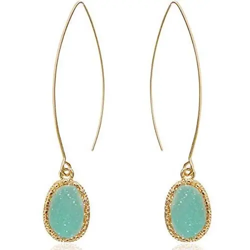Humble Chic Simulated Druzy Needle Drops - Boho Gold-Tone Threader Upside-Down Long Hoop Dangle Earrings for Women - Created Geode Stone Sparkly Pendants Humble Chic Simulated Druzy Needle Drops - Boho Gold-Tone Threader Upside-Down Long Hoop Dangle Earrings for Women - Created Geode Stone Sparkly Pendants
