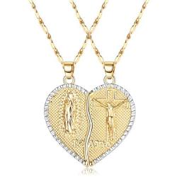 IRONBOX 18K Gold Plated Couples Necklace Virgin Mary Necklace Jesus Necklace Heart Necklace Plated Gold Necklace Couple Jewelry for Him and Her