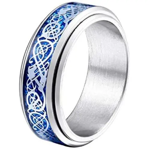 HIJONES Unisex Carbide Fiber Celtic Dragon Spinner Ring Stainless Steel Wedding Spins Band HIJONES Unisex Carbide Fiber Celtic Dragon Spinner Ring Stainless Steel Wedding Spins Band