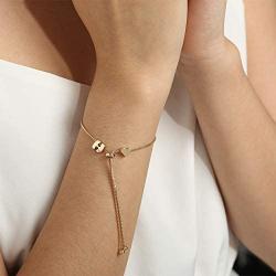 SOFTONES 14K Gold Plated Cubic Zirconia Initial Bracelet,Letter Heart Bracelets for Women Adjustable Bracelets Jewelry Gift for Girls