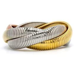 Marshal Metal Fashion Bracelet Omega Stretch Brass Triple Cobra Bracelet (Gold, Rhodium, Rose Gold) (12mm x 3)