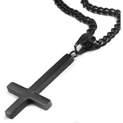 Besteel Jewelry Stainless Steel Inverted Cross Necklace for Women Men 24 Inch Chain 3 Color Available