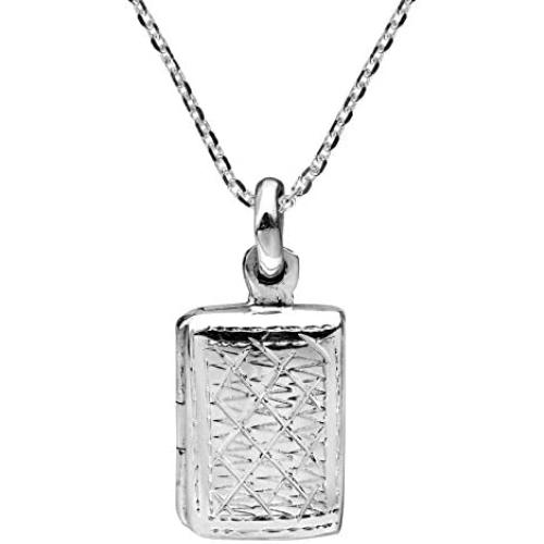 Edged Design Rectangle Locket .925 Sterling Silver Pendant Necklace