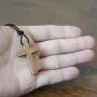 Natural Walnut Wood Cross Pendant Necklace for Men Women Children Kids Boy Girl Wooden Car Rearview Mirror Pendant