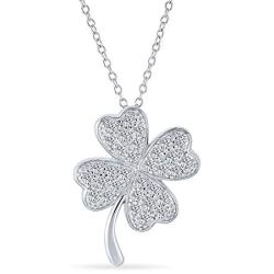 Irish Shamrock Lucky Charm Pave CZ Four Leaf Clover Pendant Necklace For Women For Teen 925 Sterling Silver