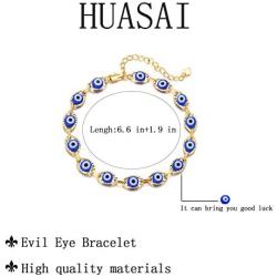 HUASAI Evil Eye Bracelet for Women Dainty ojo Luck Bracelet 14K Gold Plated Cute Beaded Bracelet for Girls