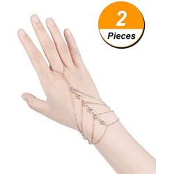 Skylety 2 Pieces Hand Harness Bracelet Linked Finger Bracelet Multilayer Chain Jewelry Accessory for Women and Girls