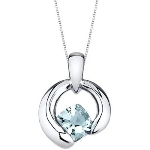 Cushion Cut Orbit Sterling Silver Pendant Necklace available in various colored stones