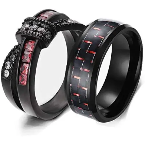wedding ring set His Hers Couples Matching Rings Womens Black Gold Filled Red Ruby CZ Wedding Engagement Ring Bridal Sets & Mens Stainless Steel Wedding Band wedding ring set His Hers Couples Matching Rings Womens Black Gold Filled Red Ruby CZ Wedding Engagement Ring Bridal Sets & Mens Stainless Steel Wedding Band