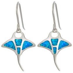 Sterling Silver Created Blue Opal Manta Ray Dangle Earrings