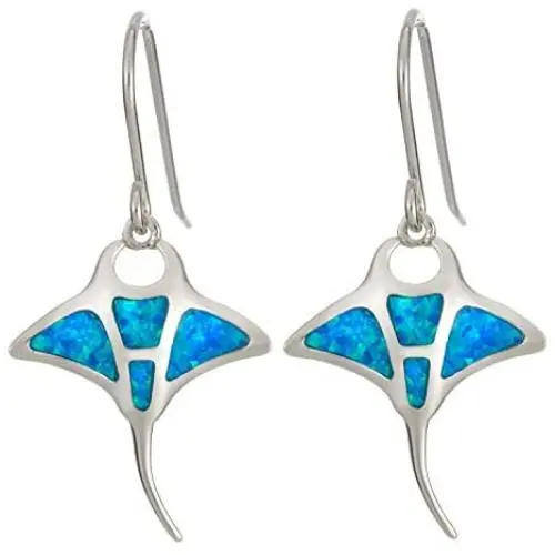 Sterling Silver Created Blue Opal Manta Ray Dangle Earrings Sterling Silver Created Blue Opal Manta Ray Dangle Earrings