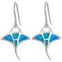 Sterling Silver Created Blue Opal Manta Ray Dangle Earrings