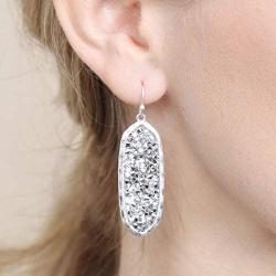 Glitter Rhinestone Statement Earrings - Sparkly Crystal Geometric Hexagon, Round Hoops, Vertical Bar, Teardrop Dangles, Shield Disc Drop