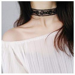 TseanYi Black Tattoo Choker Necklace Flower Lace Necklace Chain Hollow Lace Elastic Clavicle Chain Necklaces Gothic Jewelry for Women and Girls (Black)