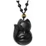 JOVIVI Natural Black Obsidian Fox Necklace Healing Crystal Gemstone Necklaces Pendant Protection Amulet Charm