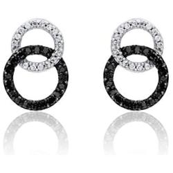 TJD 925 Sterling Silver 1/4 Carat Natural Brilliant Diamond Circular Earrings (H-I Color, I2-I3 Clarity) Black and White Diamond Circular Earrings for Women Diamond Jewelry Gifts For Women