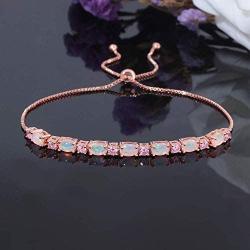 CiNily 18K White Gold/Rose Gold Plated Bracelets-Adjustable Sparkling Cubic Zirconia White Opal Bracelet for Women Girls for Her