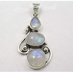 SilverStarJewel Natural Rainbow Moonstone tcw 8.0 Pendant 1.6'' 925 Solid Silver