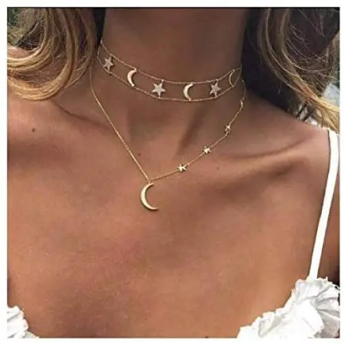 Chargances Bohemia Gold Moon and Stars Necklace for Women Fashion Gold Choker Necklace Delicate Moon Stars Jewelry for Women and Girls Chargances Bohemia Gold Moon and Stars Necklace for Women Fashion Gold Choker Necklace Delicate Moon Stars Jewelry for Women and Girls