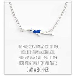 Swimming Gift Necklace – Cute Swimmer Pendant Charm for Girls & Teens on a Swim Team – Inspirational Message Card