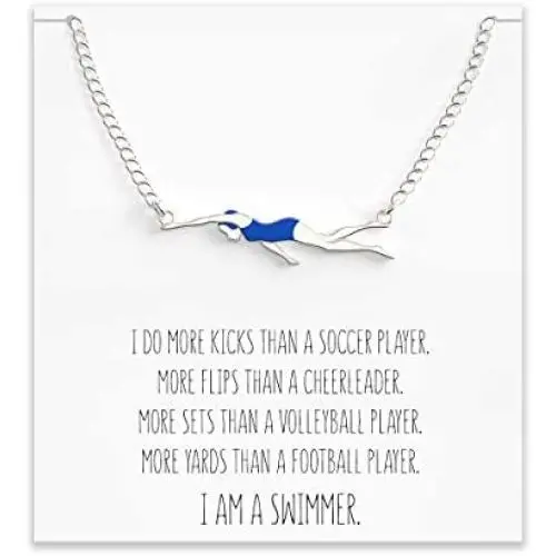 Swimming Gift Necklace – Cute Swimmer Pendant Charm for Girls & Teens on a Swim Team – Inspirational Message Card Swimming Gift Necklace – Cute Swimmer Pendant Charm for Girls & Teens on a Swim Team – Inspirational Message Card