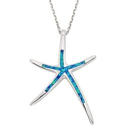 Sterling Silver, Gold Tone or Rose Tone Created Blue, White or Pink Opal Starfish 18'' Pendant Necklace