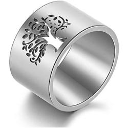N-A 316L Stainless Steel Tree of Life Rings for Women 14 mm Wide Wisdom Tree Party/Wedding/Gift Rings Finger Ring Jewelry