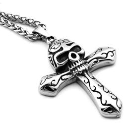 Warvik Skull Pendant Necklace Biker Gothic Party Retro Style, Stainless Steel Jewelry Mens Womens Wheat Chain 20/28inch