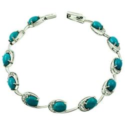 RB Gems Sterling Silver 925 Tennis Bracelet 9.67 Carats Genuine Turquoise and White Topaz, Rhodium-Plated