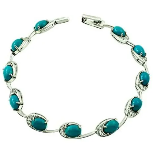 RB Gems Sterling Silver 925 Tennis Bracelet 9.67 Carats Genuine Turquoise and White Topaz, Rhodium-Plated RB Gems Sterling Silver 925 Tennis Bracelet 9.67 Carats Genuine Turquoise and White Topaz, Rhodium-Plated