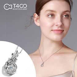 T400 925 Sterling Silver Cat Dog Fox Swan Pendant Necklace with Dancing Diamond Stone Cubic Zirconia Birthday Gift for Women Girls