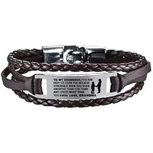 COMTRUDE to My Grandson Bracelets, Stainless Steel Leather Inspirational Wristband, Grandson Bracelet from Grandma, Love Grandson Best Gift (Brown and Black) COMTRUDE to My Grandson Bracelets, Stainless Steel Leather Inspirational Wristband, Grandson Bracelet from Grandma, Love Grandson Best Gift (Brown and Black)