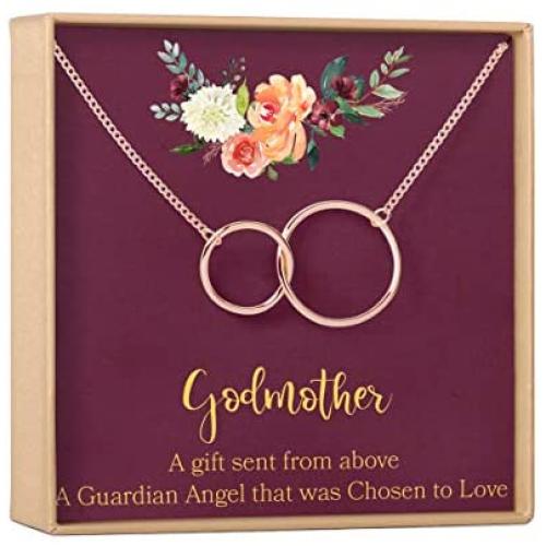 Godmother Necklace: Godmother Gift, Godmother Proposal, Fairy Godmother, Jewelry, 2 Interlocking Circles (rose-gold-plated-brass, NA)