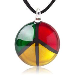 SUVANI Sterling Silver Hand Blown Glass Peace Love Reggae Pendant Necklace or Dangle Earrings