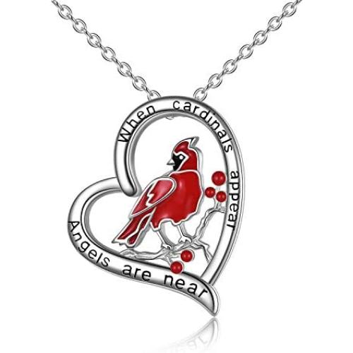 Cardinal Locket/Urn Necklace Gifts for Women Sterling Silver Red Cardinal Pendant Jewelry for Girls Wife