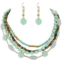Coiris 4 Multi Strand Beaded Statement Necklace Earrings for Women 17.5'' Collar Necklace Set (N10048-mint Green)
