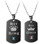 Uloveido Black Stainless Steel King Queen Necklaces Set, Dog Tag Amy Pendant Necklace for Couples