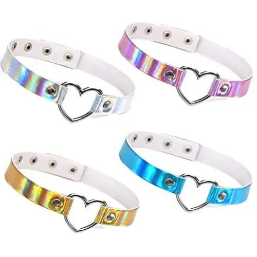BeeGift Gothic Jewelry-4pcs Love Heart Adjustable Leather Choker Punk PU Necklace Fluorescence Color Goth Choker Soft Collar Chain for Women Girls Cosplayer BeeGift Gothic Jewelry-4pcs Love Heart Adjustable Leather Choker Punk PU Necklace Fluorescence Color Goth Choker Soft Collar Chain for Women Girls Cosplayer
