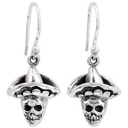 NOVICA .925 Sterling Silver Skull with Hat Dangle Earrings Horseman Catrin