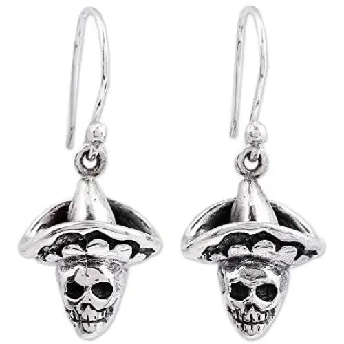 NOVICA .925 Sterling Silver Skull with Hat Dangle Earrings Horseman Catrin NOVICA .925 Sterling Silver Skull with Hat Dangle Earrings Horseman Catrin