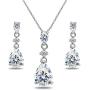 Sterling Silver Pear-Cut Teardrop Dangling Stud Earrings & Necklace Set Made with Swarovski Zirconia