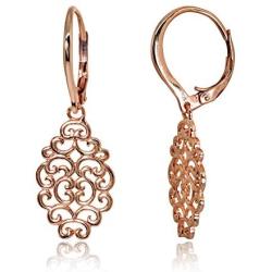 Sterling Silver Polished Filigree Swirl Spiral Dangle Leverback Earrings