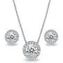Sterling Silver Round Halo Stud Earrings & Necklace Set Made with Swarovski Zirconia