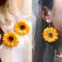 Large Sunflower Hook Dangle Earrings，Bohemian Yellow Resin Acrylic Flower Earring for Women Girls in 2020