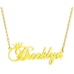 Name Crown Necklace,Personalized Custom Women Girls Initial Letter Crown Name Pendant Necklace Stainless Steel Necklace Chain Jewelry Gift